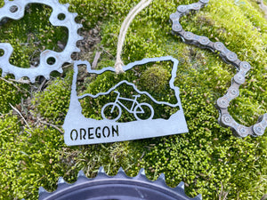 Oregon State Mountain Bike Ornament made from Raw Steel