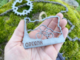 Oregon State Mountain Bike Ornament made from Raw Steel