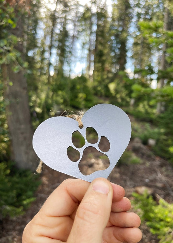 Dog Paw Heart Metal Ornament