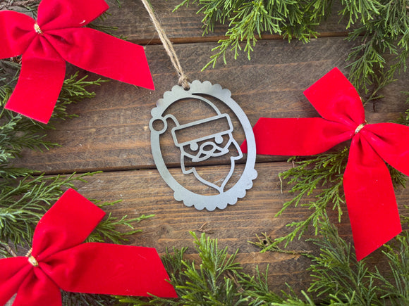 Santa Head Raw Steel Christmas Ornament