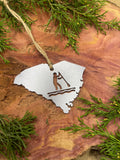 South Carolina State Stand Up Paddle Board Ornament made from Raw Steel