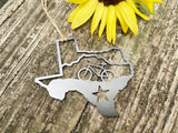 Texas State Mountain Bike Ornament made from Raw Steel