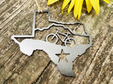 Texas State Mountain Bike Ornament made from Raw Steel