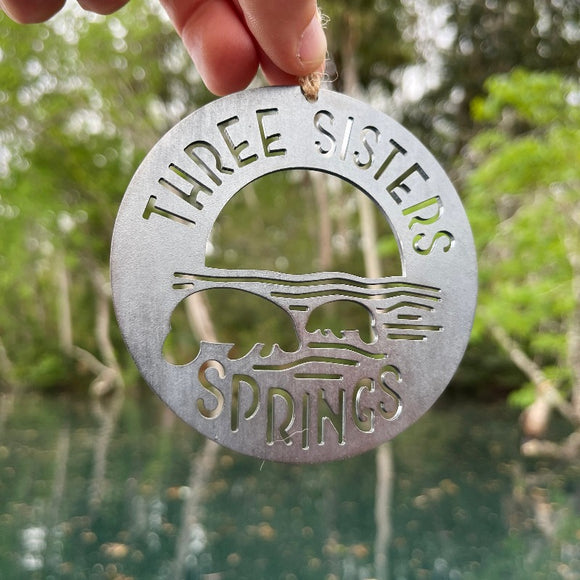 Three Sisters Springs Round Manatee Metal Ornament