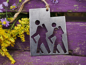 Utah State Metal Ornament with Hikers
