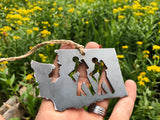 Washington State Metal Ornament with Hikers