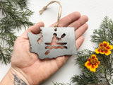 Washington State Kayak Ornament made from Raw Steel