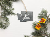 Washington State Kayak Ornament made from Raw Steel