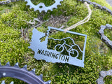 Washington State Mountain Bike Ornament made from Raw Steel
