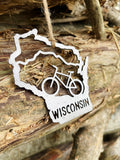 Wisconsin State Mountain Bike Ornament made from Raw Steel