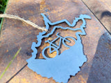 West Virginia State Mountain Bike Ornament made from Raw Steel