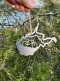 West Virginia State Mountain Bike Ornament made from Raw Steel