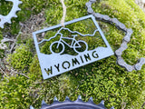 Wyoming State Mountain Bike Ornament made from Raw Steel