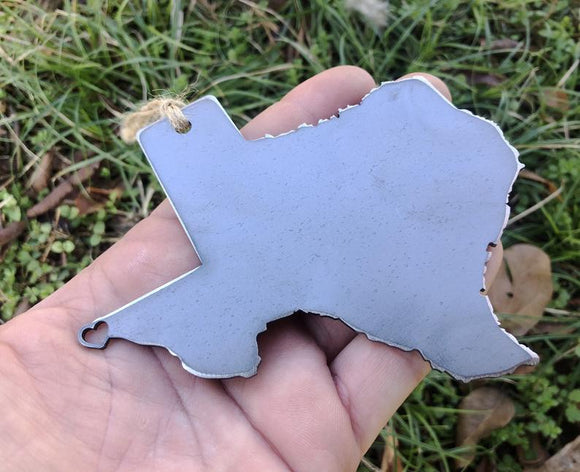 Texas State Metal Ornament with tiny heart over El Paso