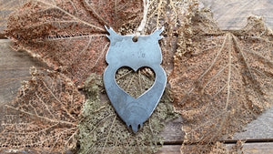 Owl Metal Ornament with Heart