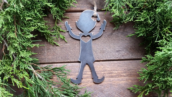 Santa's Elf Metal Christmas Ornament made from Raw Steel