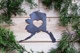 Alaska State Raw Steel Ornament with Heart