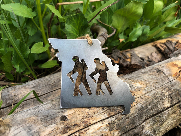 Missouri State Metal Ornament with Hikers