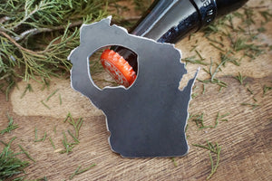 Wisconsin State Metal Bottle Opener Made from Raw Steel