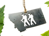 Montana State Metal Ornament with Hikers