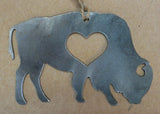 Buffalo/ Bison Metal Ornament with Heart